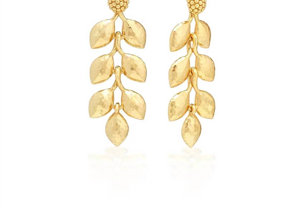 NEW CAPUCINE DE WULF women's laurel dangle earrings in gold